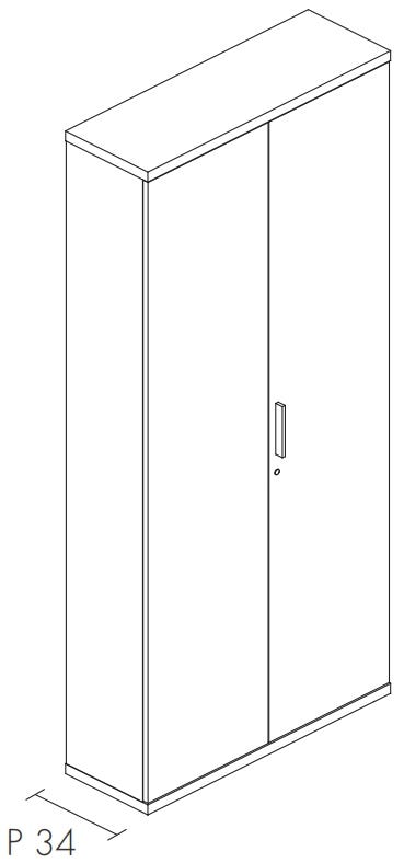 Libreria da ufficio con piani regolabili ed ante in legno cm. 90,2x33,8/43,4x196,80h