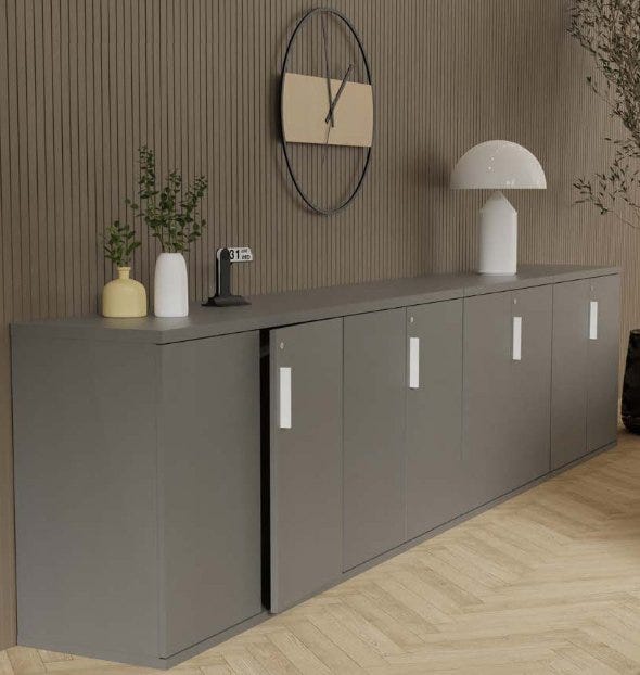 Libreria da ufficio con piani regolabili ed ante in legno cm. 90,2x33,8/43,4x196,80h