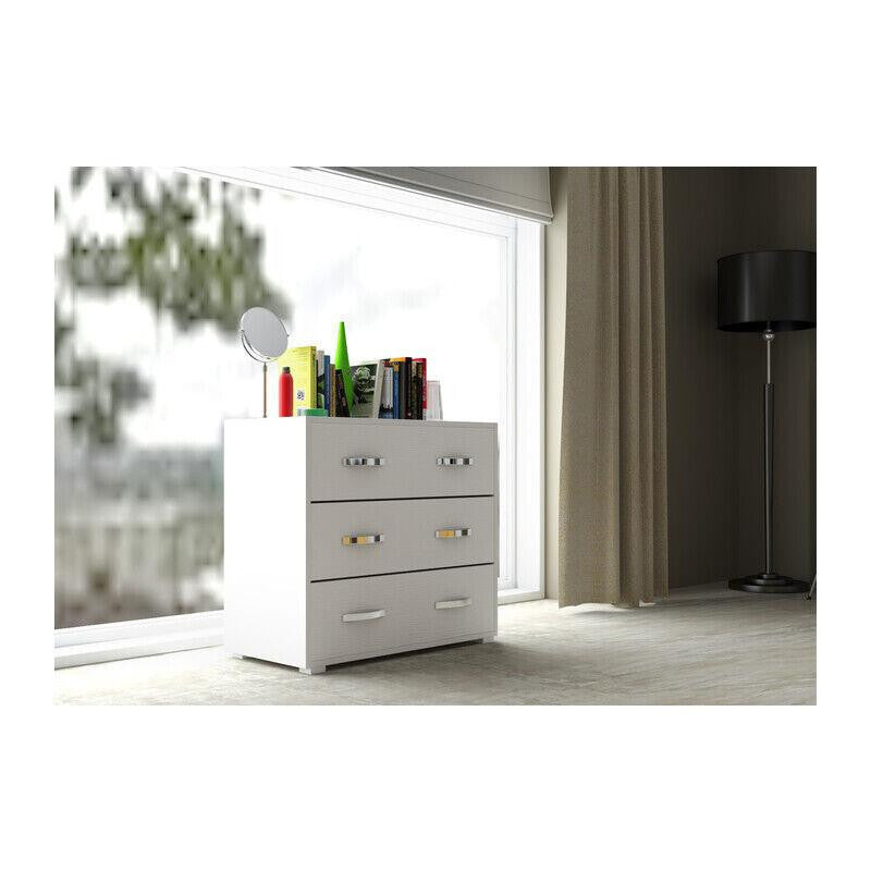 LINEA MODERN CASSETTIERA 3 CASSETTI BIANCO FRASSINO CM. H81X91X45