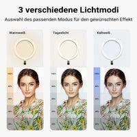 Supporto da tavolo 4in1 con 1 asta per microfono + 3 bracci articolati per accessori, con morsetto e ring light a 3 modalità, staffa per fotocamera per dirette e live