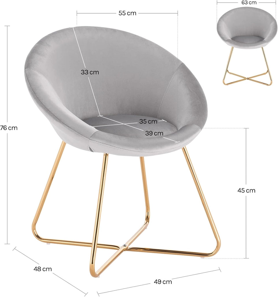 Set di 2 Sedie sala da pranzo Sedie cucina moderne poltrona, Adatte per Sala pranzo Soggiorno, Camera da Letto, Schienale, Tessuto di velluto, Oro Metallo, Grigio Chiaro BH217hgr-2