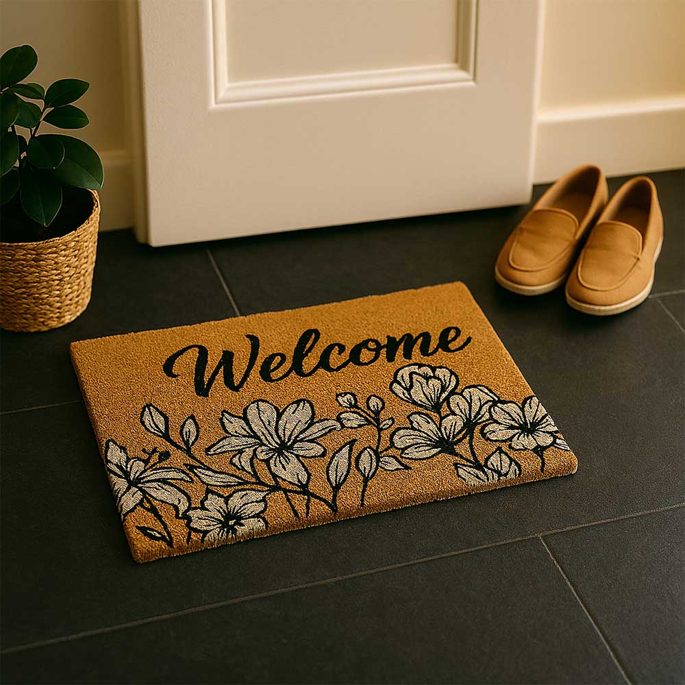 Zerbino classico rettangolare in cocco fiori cm 40 x cm 60