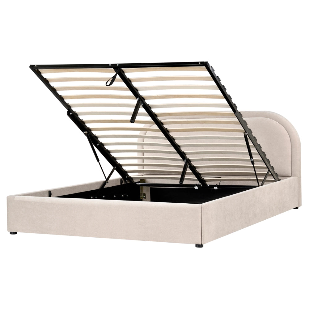 Letto matrimoniale EU Beige Chiaro Tessuto di ciniglia 160 x 200 cm Struttura imbottita con contenitore