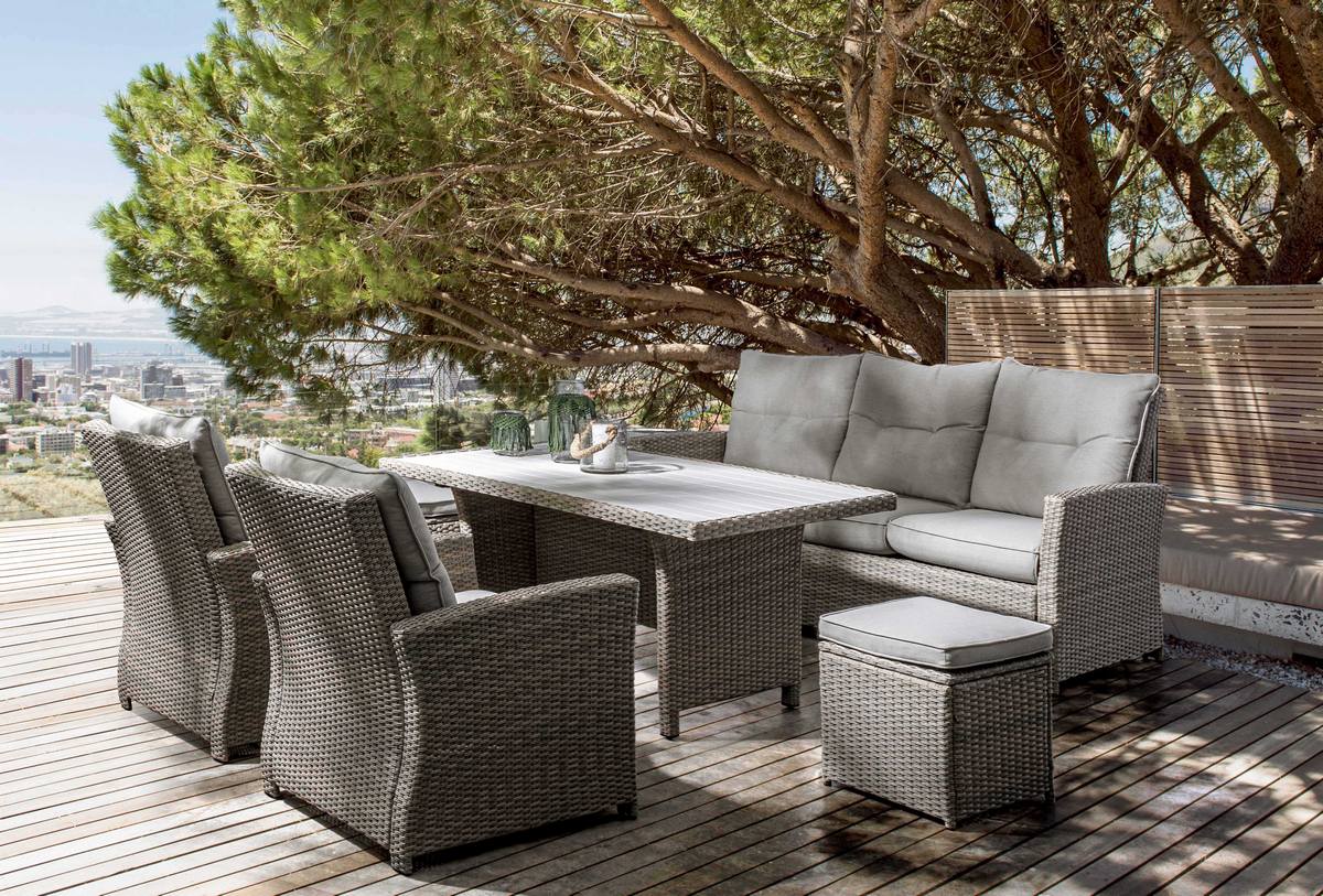 Set Salottino da Giardino Ariel Esterno Divano 2 Poltrone Tavolino 2 Sgabelli