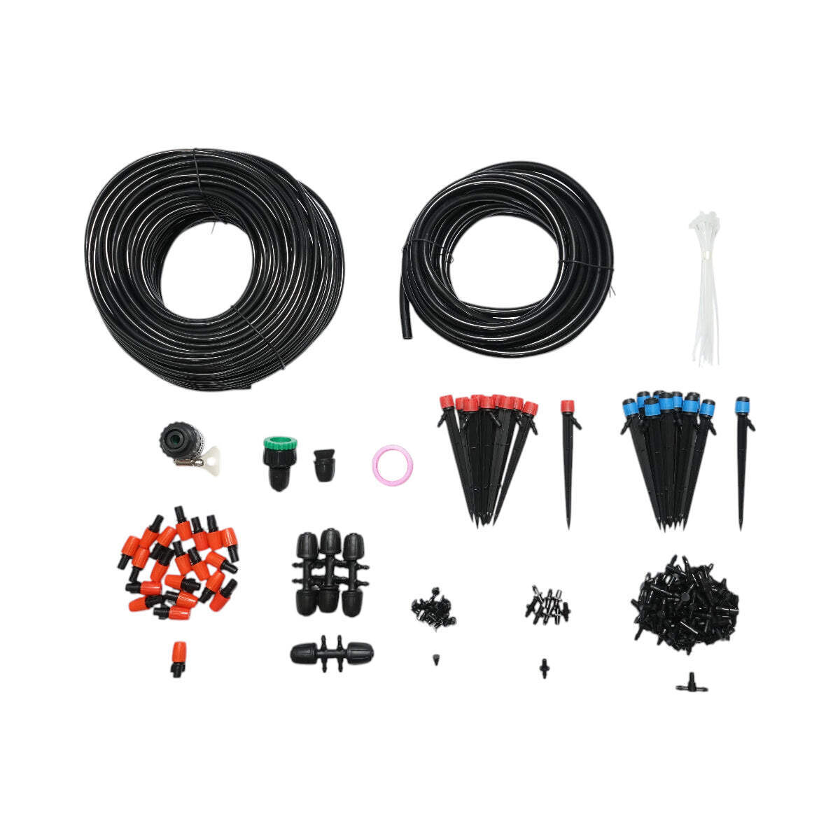 Kit completo per irrigazione a goccia e a spruzzo con 2 tubi da 8 m / 62 m, ugelli, microirrigatori e 145 connettori