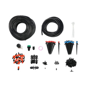 Kit completo per irrigazione a goccia e a spruzzo con 2 tubi da 8 m / 62 m, ugelli, microirrigatori e 145 connettori