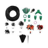 Kit completo per irrigazione a goccia e a spruzzo con tubo da 41 m, timer, ugelli, connettori e aste di fissaggio (147 pezzi)