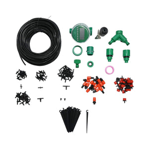 Kit completo per irrigazione a goccia e a spruzzo con tubo da 41 m, timer, ugelli, connettori e aste di fissaggio (147 pezzi)