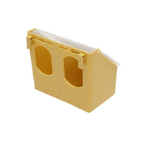 Mangiatoia ribaltabile in plastica per piccioni, con 2 scomparti, dimensioni 16x9x14cm.