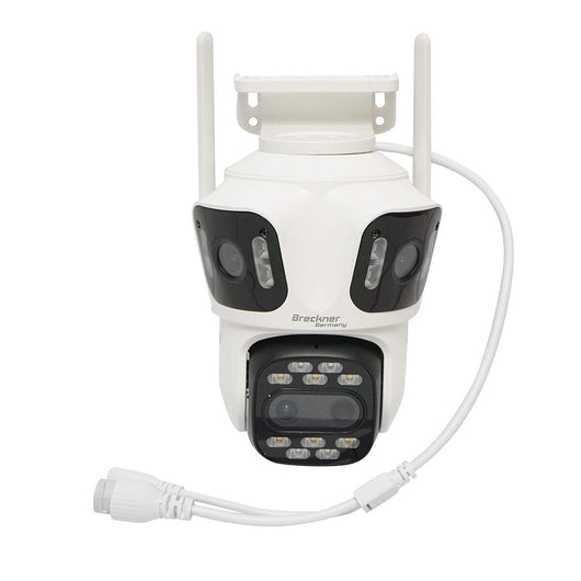 Telecamera di sorveglianza con 4 lenti, 3 obiettivi da 12 MP, 2 CPU dual control, P2P WIFI 2.4GHz, PTZ con sensore di movimento, visione notturna a colori, rilevamento umano AI e applicazione iCSee