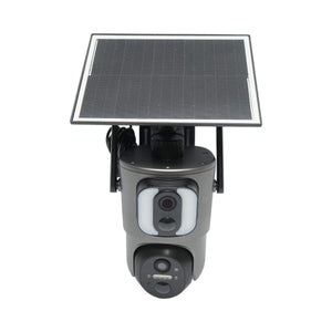 Telecamera di sorveglianza con lente doppia 6 MP, 4G, WIFI 2.4 GHz, pannello solare, batteria da 13.500 mAh, controllo PTZ, sensore di movimento, rilevamento umano PIR, visione notturna IR intelligente e applicazione Ubox