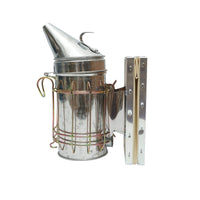 Affumicatore per api in acciaio galvanizzato con cilindro, scudo termico e soffietto in pelle, 190 mm