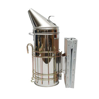 Affumicatore per api in acciaio inox con cilindro, scudo termico e soffietto in pelle, 230 mm