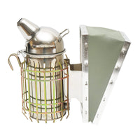 Affumicatore per api in acciaio inox con cilindro, scudo termico e soffietto in pelle, 210 mm