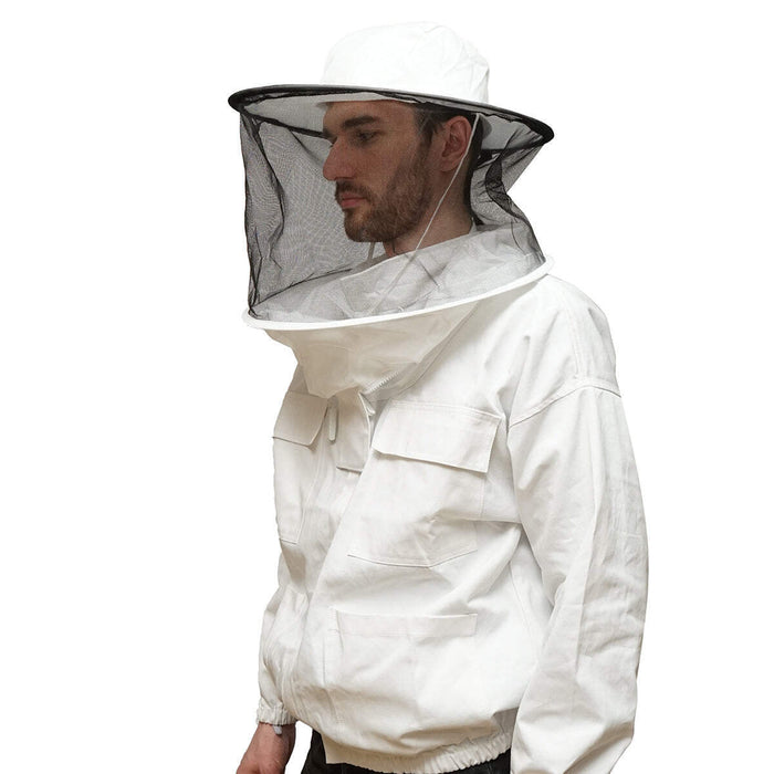 Camicetta apicola bianca con maschera protettiva, taglia L