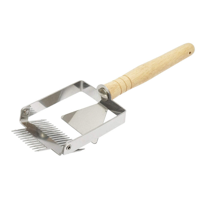 Forchetta per disopercolare, decapsulare miele in acciaio inox con manico in legno.