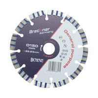 Disco diamantato turbo segmentato 150x22,23 mm, segmento 10 mm per cemento armato, pietra dura, autobloccanti Breckner Germany