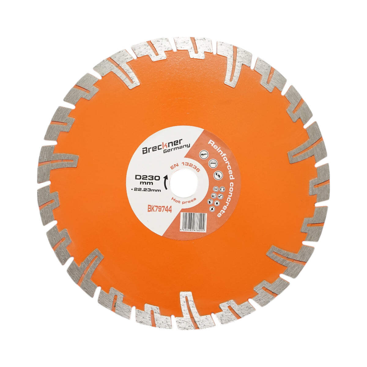 Disco diamantato turbo segmentato 230x22,23 mm, segmento 8 mm per BCA, mattoni, massetto, cemento armato Breckner Germany