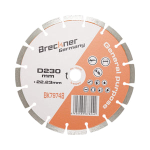 Disco diamantato segmentato 230x22,23 mm, segmento 10 mm per mattoni, calcestruzzo, muratura, archi, pietra Breckner Germany
