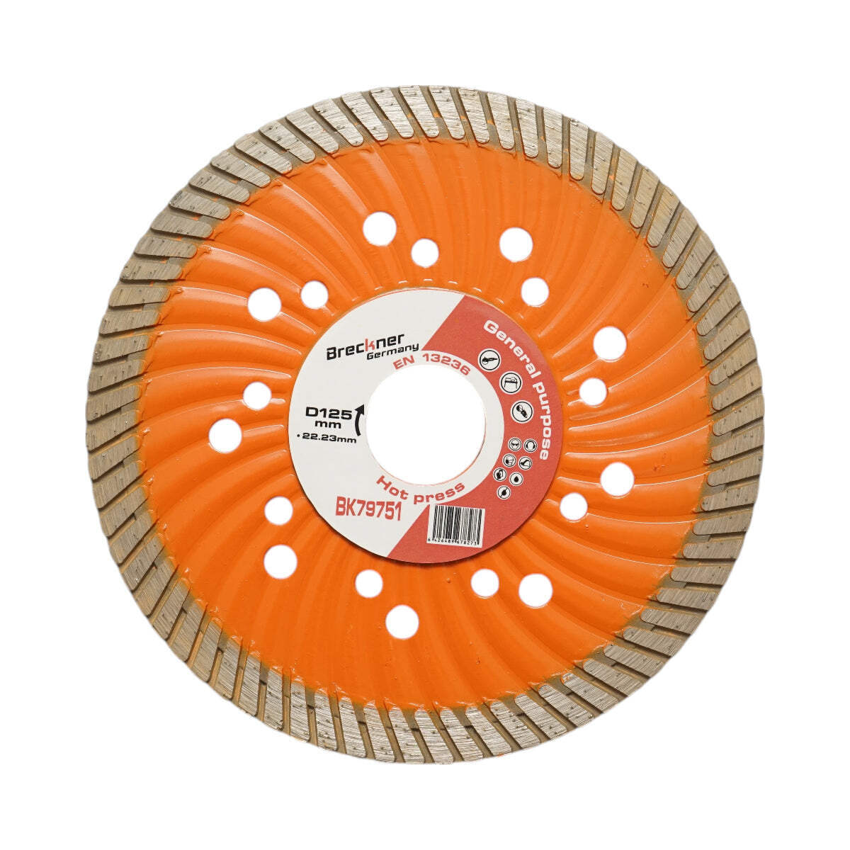 Disco diamantato turbo 125x22,23 mm, segmento 10 mm per piastrelle, autobloccanti, mosaici, pietre dure, marmo, granito Breckner Germany