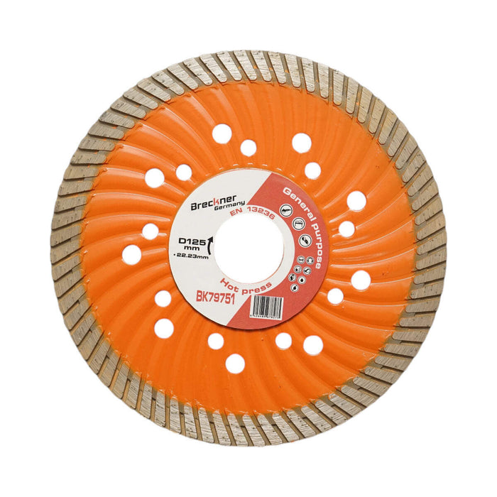 Disco diamantato turbo 125x22,23 mm, segmento 10 mm per piastrelle, autobloccanti, mosaici, pietre dure, marmo, granito Breckner Germany