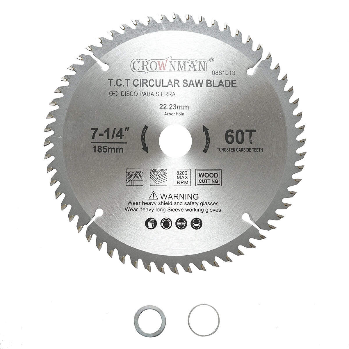 Disco circolare widia per legno 185x22,23mm, max. velocità. Crownman da 8200 giri/min, 60 denti