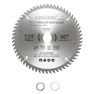 Disco circolare widia per legno 185x22,23mm, max. velocità. Crownman da 8200 giri/min, 60 denti