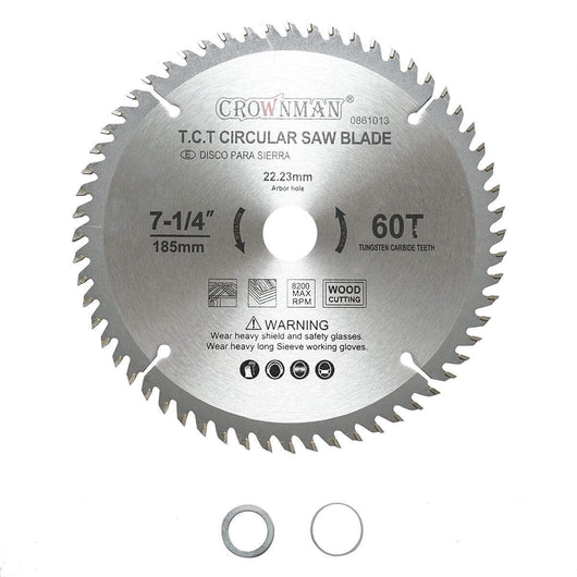 Disco circolare widia per legno 185x22,23mm, max. velocità. Crownman da 8200 giri/min, 60 denti