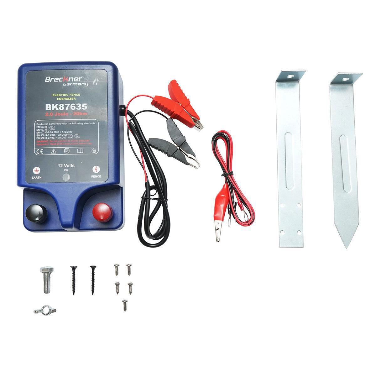 Elettrificatore per recinzioni elettriche, 12V 2 Joule 20 km con messa a terra per recinto elettrico Breckner Germany