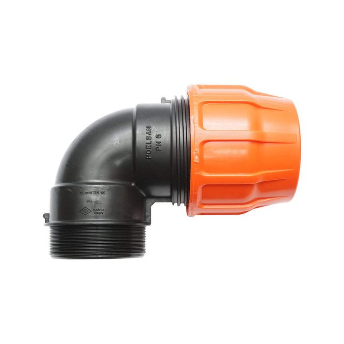 Gomito Layflat con olandese D75x75mm con filettatura interna, PN6 Poelsan.