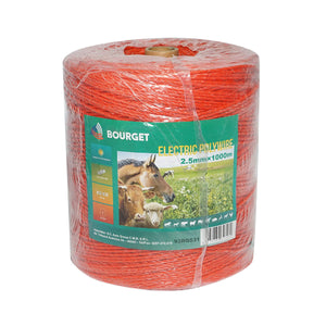 Rolo di filo arancione, diametro 2.5 mm, 3x0.15 mm SS, 1000 m per recinzione elettrica, resistenza 15 Ohm, Bourget