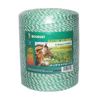 Filo verde fluorescente-bianco, diametro 2.5 mm, 3x0.2 mm SS, 1x0.25 mm Cu, 1000 m per recinzione elettrica, Bourget