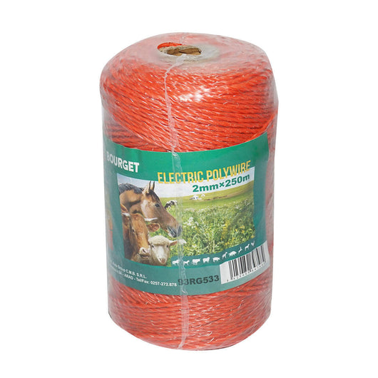 Filo arancione, diametro 2 mm, 3x0.16 mm SS, 250 m per recinzione elettrica, resistenza 11 Ohm, Bourge