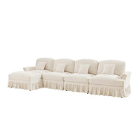 Divano modulare a L - Xylo - 4 posti, chenille, stile classico, bianco