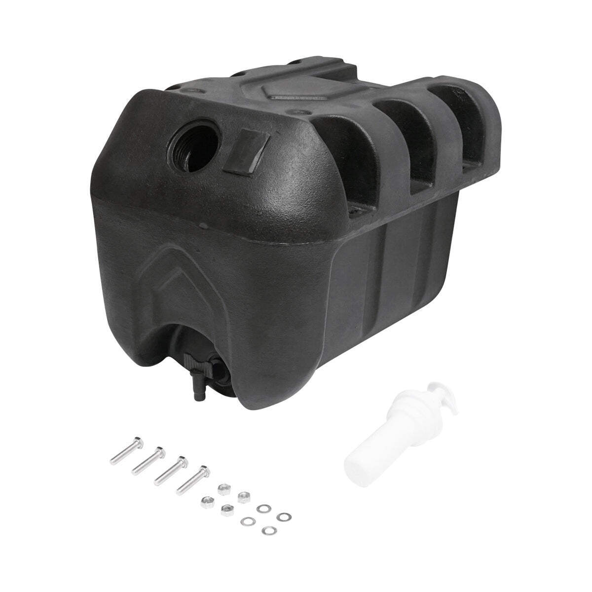 Serbatoio per acqua 30L con rubinetto e dosatore di sapone da 250 ml, in plastica nera, dimensioni 332x420x331 mm