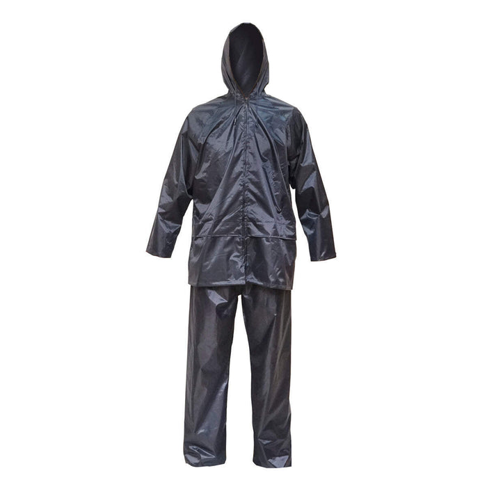 Completo impermeabile taglia M con cappuccio e pantaloni in poliestere e PVC, blu navy Breckner Germany