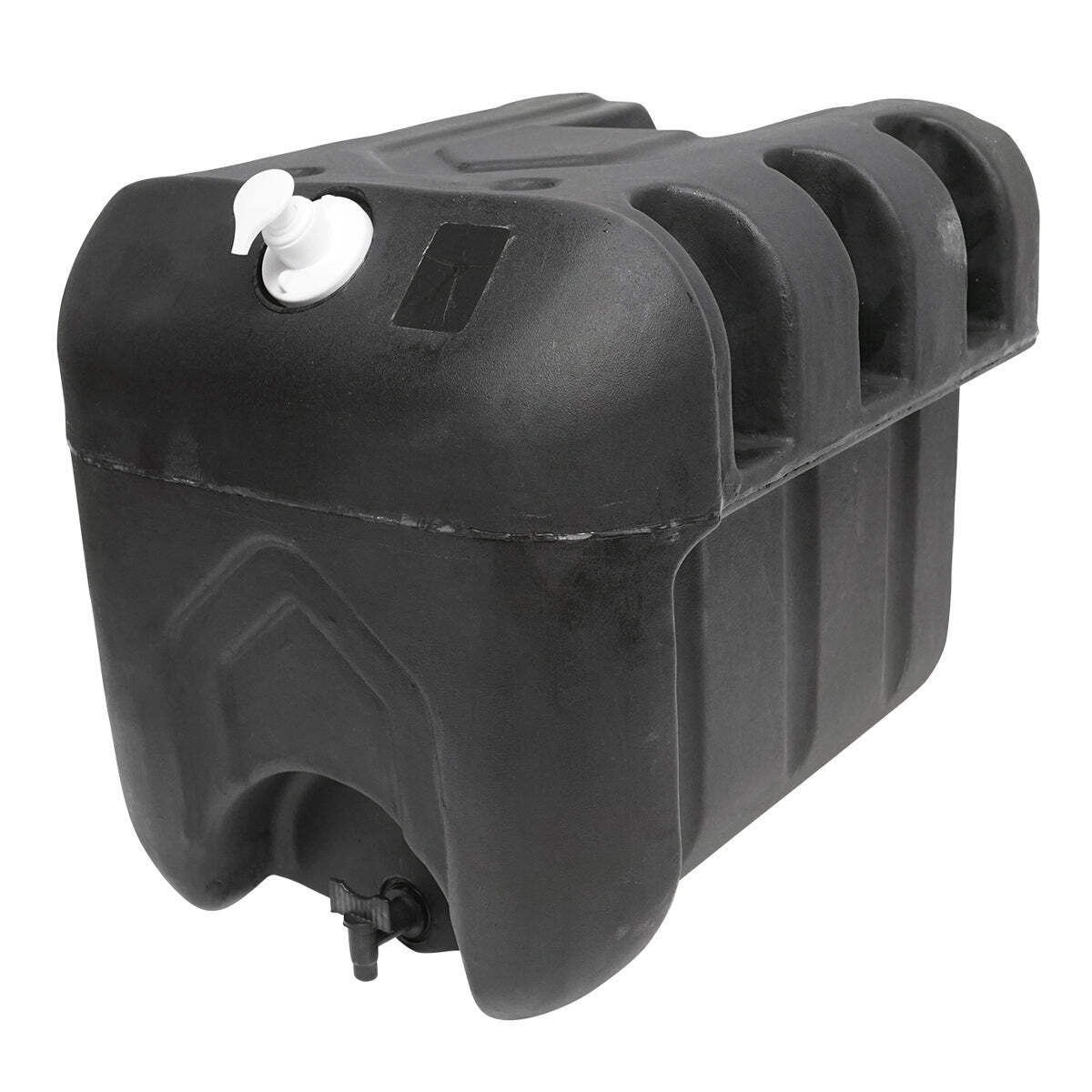 Serbatoio per acqua 50L con rubinetto e dosatore di sapone da 250 ml, in plastica nera, dimensioni 420x440x400 mm