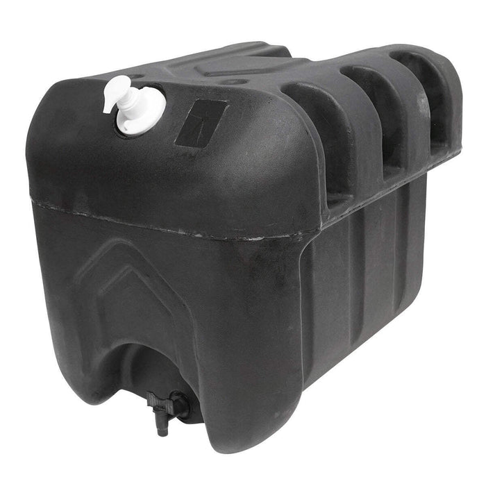 Serbatoio per acqua 50L con rubinetto e dosatore di sapone da 250 ml, in plastica nera, dimensioni 420x440x400 mm