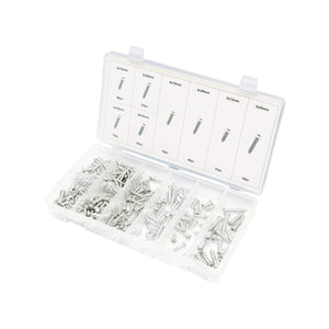 Set di 410 viti autofilettanti per lamiera con testa a croce.