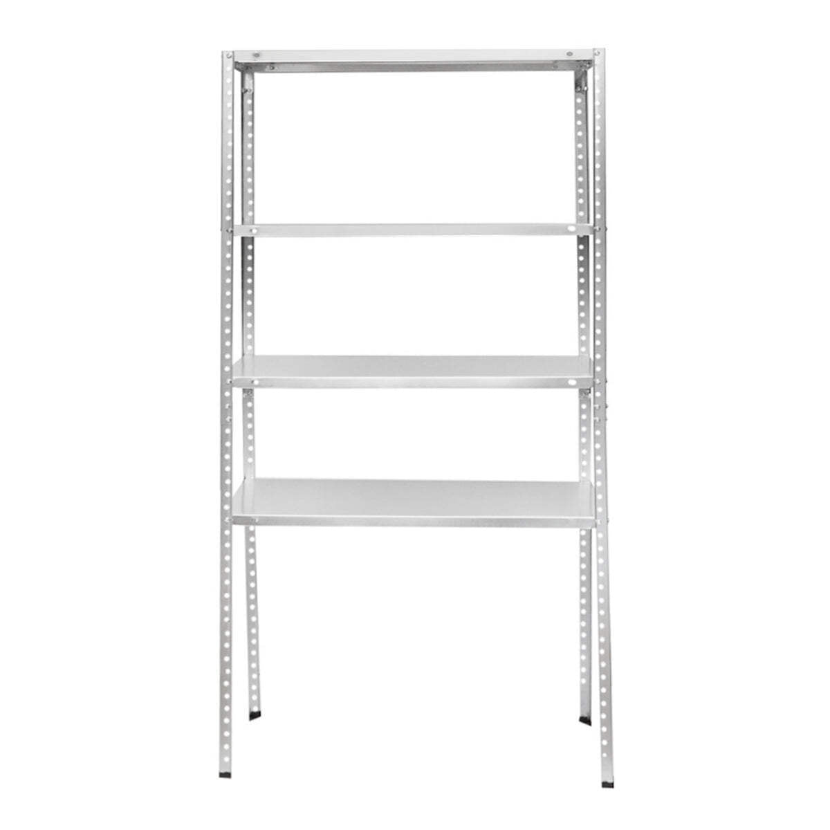 Scaffale in metallo con 4 ripiani, 147x75x30 cm, 45 kg/ripiano, montaggio con viti, zincato