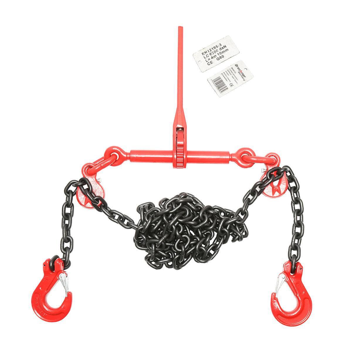 Catena di Ancoraggio con Tenditore a Cricchetto, Capacità 6,3T, Lunghezza 4m, Spessore Maglia 10mm