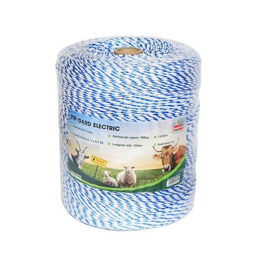 Filo per recinto elettrico, Lunghezza 1000 mt, Ø 3mm. 3x0.2mm. SS, 7,8 Ohm/m, recinzioni elettriche MEZOFARM