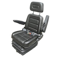 Sedile universale regolabile in altezza e peso 50-130 kg, con braccioli e schienale ribaltabile 40-80° per trattore, macchine agricole, industriali e carrelli elevatori