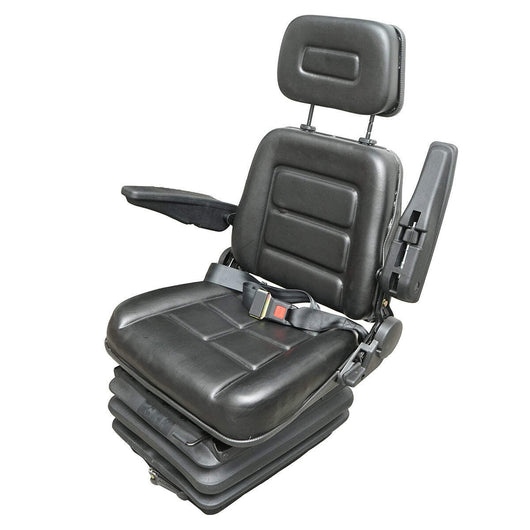 Sedile universale regolabile in altezza e peso 50-130 kg, con braccioli e schienale ribaltabile 40-80° per trattore, macchine agricole, industriali e carrelli elevatori