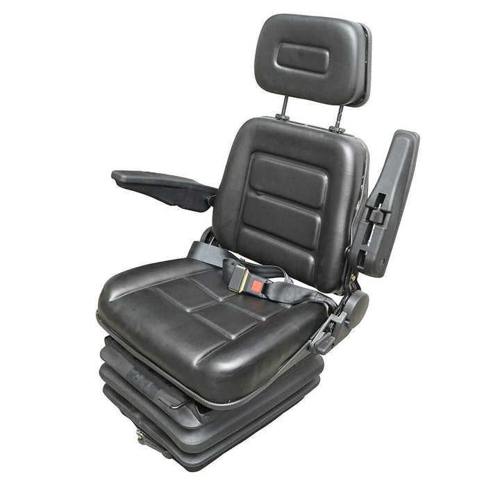 Sedile universale regolabile in altezza e peso 50-130 kg, con braccioli e schienale ribaltabile 40-80° per trattore, macchine agricole, industriali e carrelli elevatori