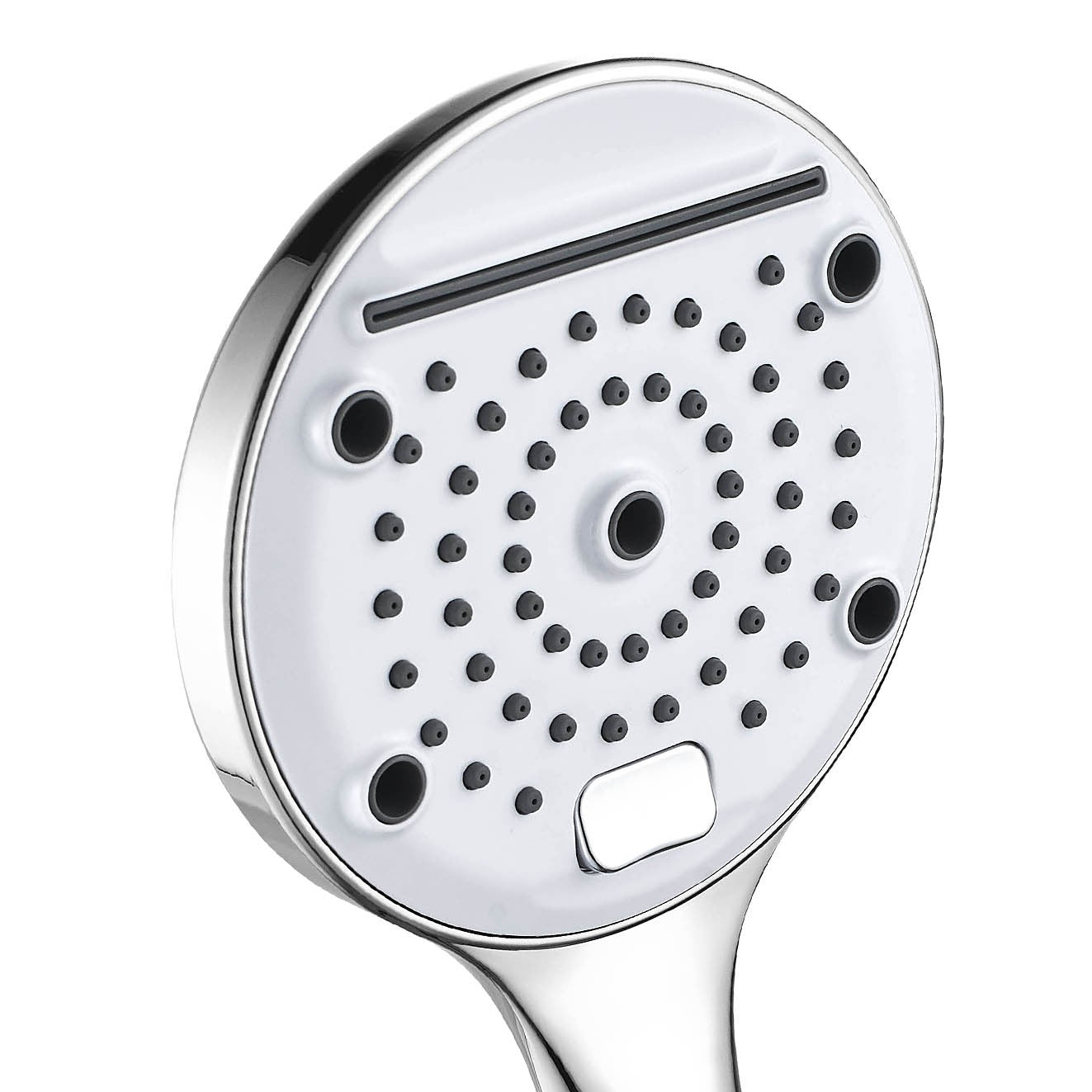 Doccetta tonda cromata a 3 funzioni con pulsante cambio getto - serie Victoria