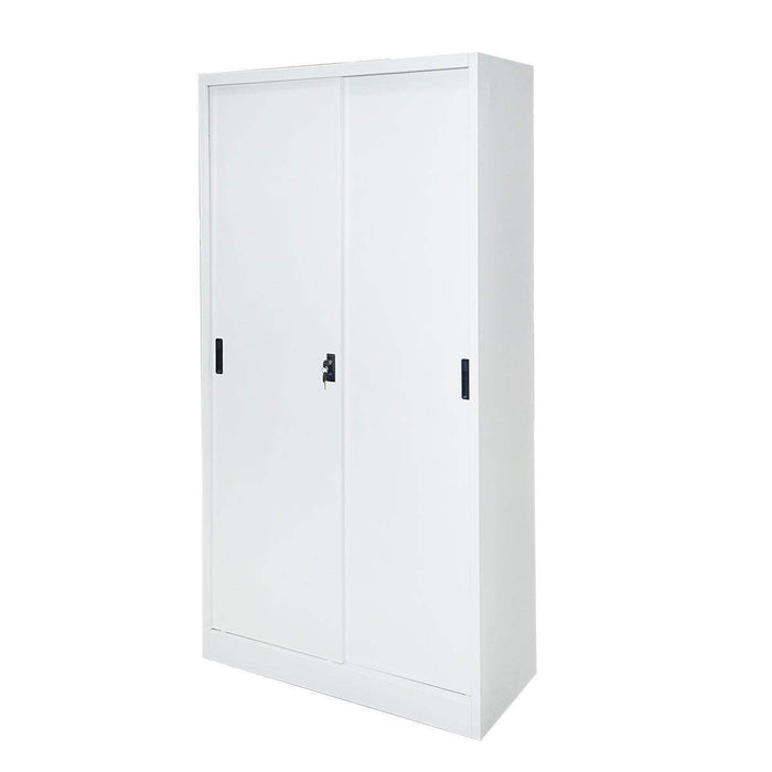 Armadio metallico con 2 ante scorrevoli sicure e 4 ripiani 1900x900x400mm.