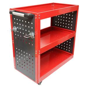 Carrello metallico su ruote con 3 ripiani e supporti per attrezzi 670x370x730mm