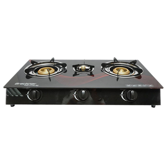 Fornello a gas, piano cottura con 3 bruciatori in ghisa 2,5KW vetro temperato 700x380x94mm, Fornello a gas Campeggio Camper Giardino Breckner Germany