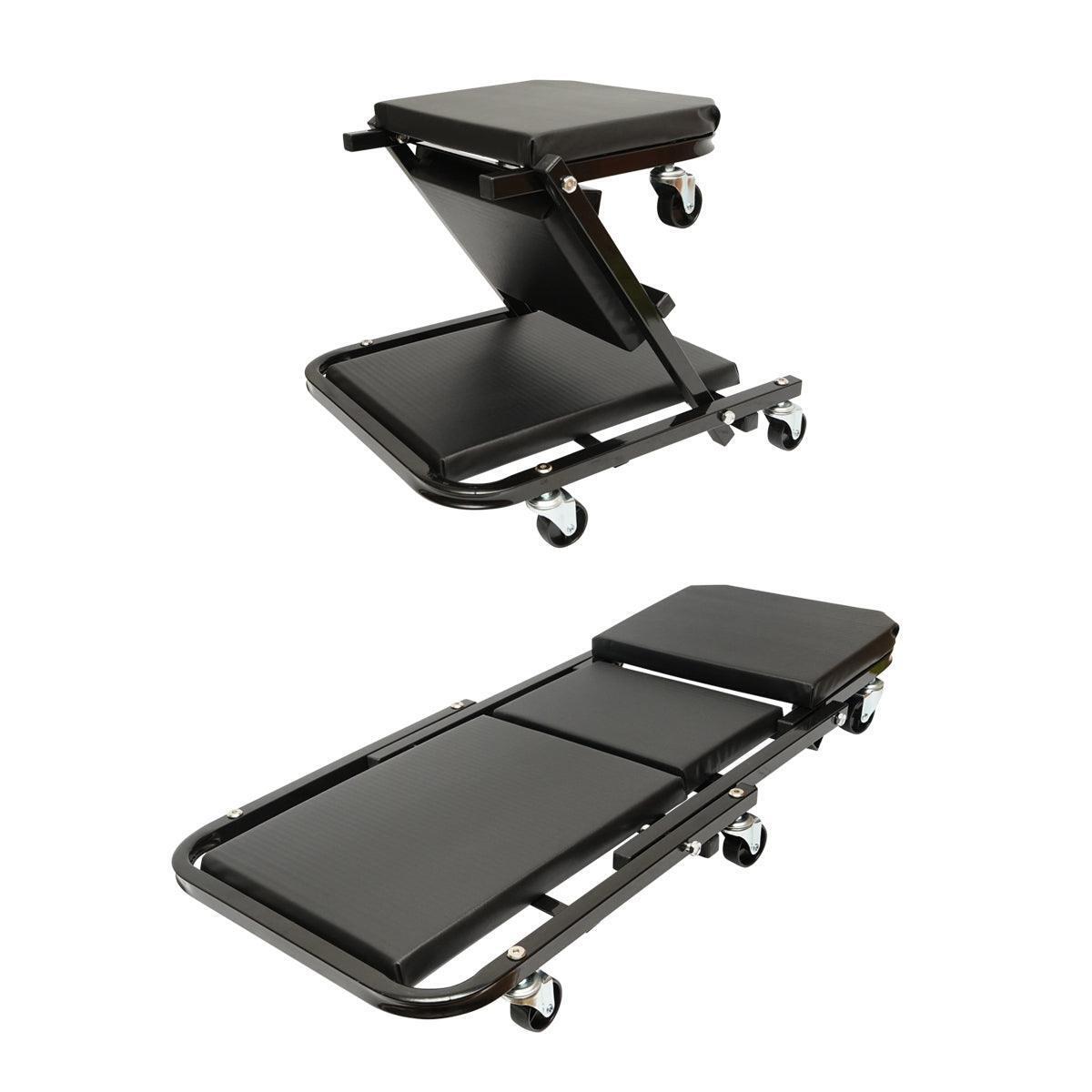 Carrello/Sedile Pieghevole per Officina 2 in 1 con Ruote Girevoli